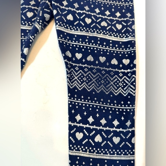 Girls Jumping Beans Navy and Silver Patterned Leggings Size 6 - Picture 2 of 4